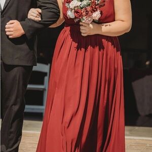 Bridesmaid burgundy  Maxi Dress for wedding